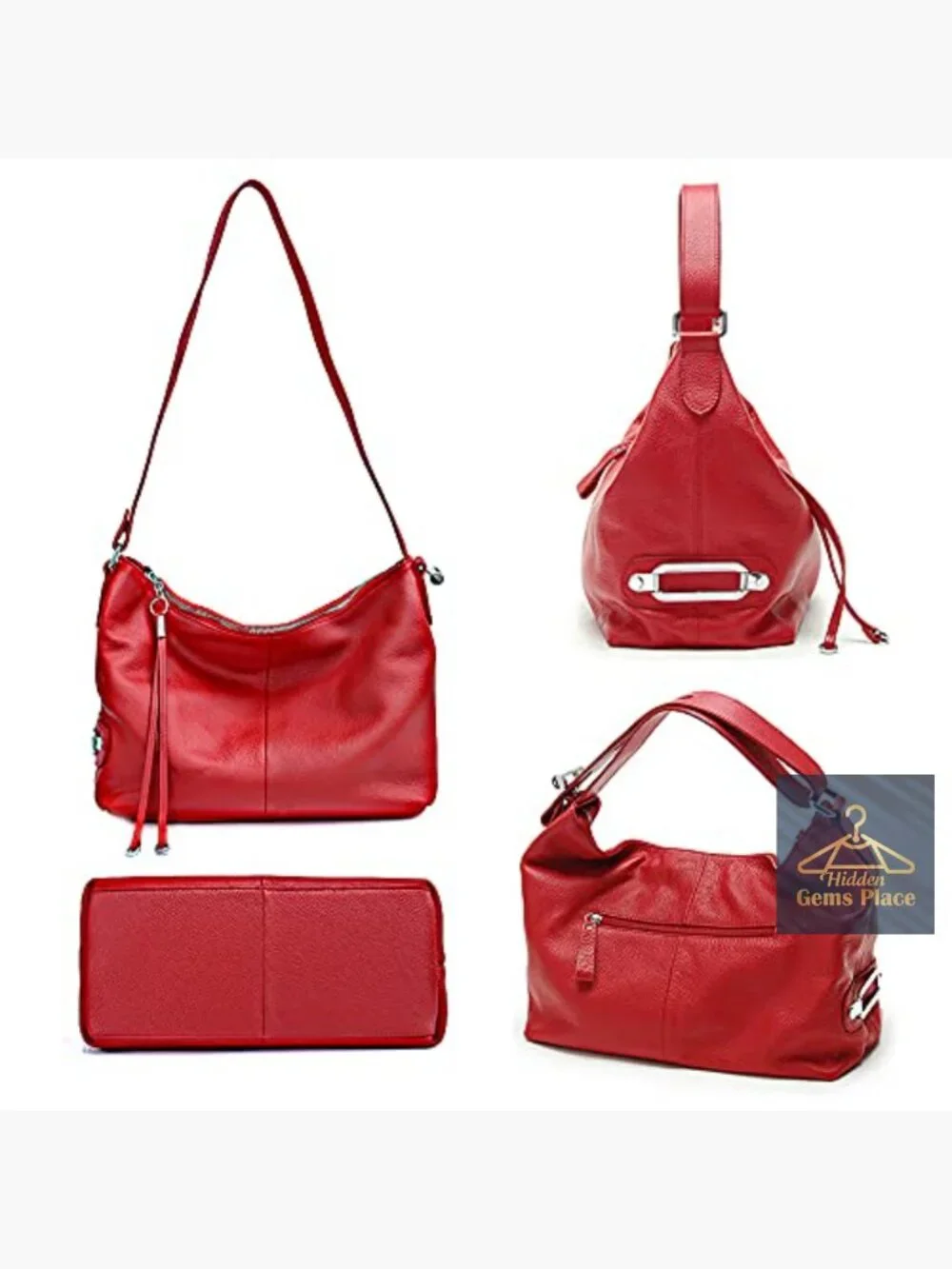 Genuine Leather Hobo Tote Bag, Shoulder Crossbody Purse